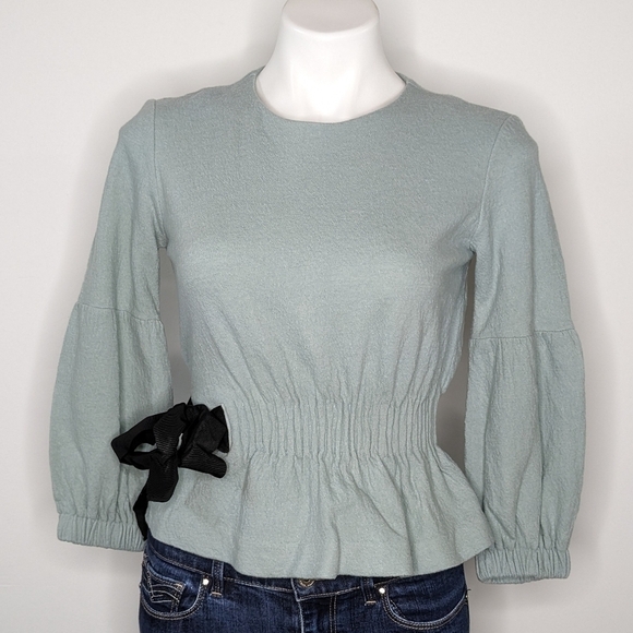 Mignon Doo blue wool blend tie waist long sleeve top XS - Picture 1 of 9